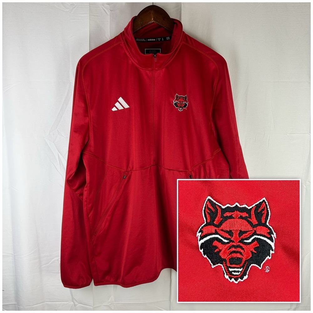 Adidas Arkansas State Red Wolves 1/2 Zip Windbreaker Red‎ Mens XL